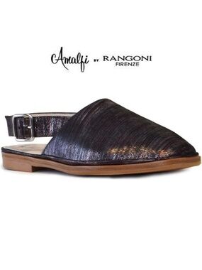 AMALFI BY RANGONI NIB GELSO BLACK KATMANDOU SLINGBACK FLATS. SIZE 7M